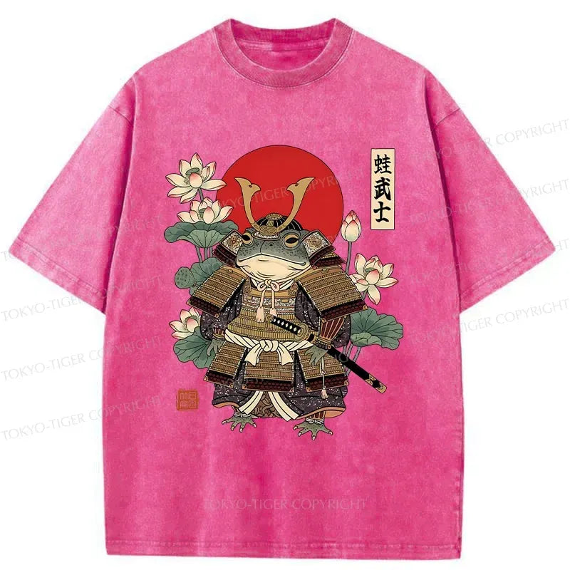 Japanese Frog Samurai Washed T-Shirt