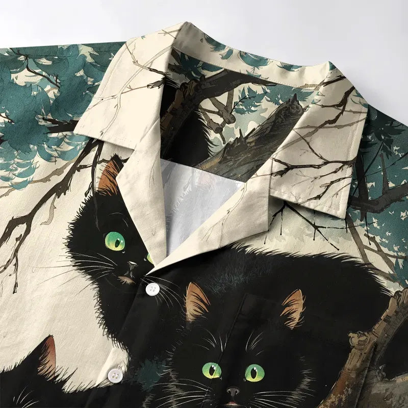 Kyoto Retro Cat Shirt Casual Wear