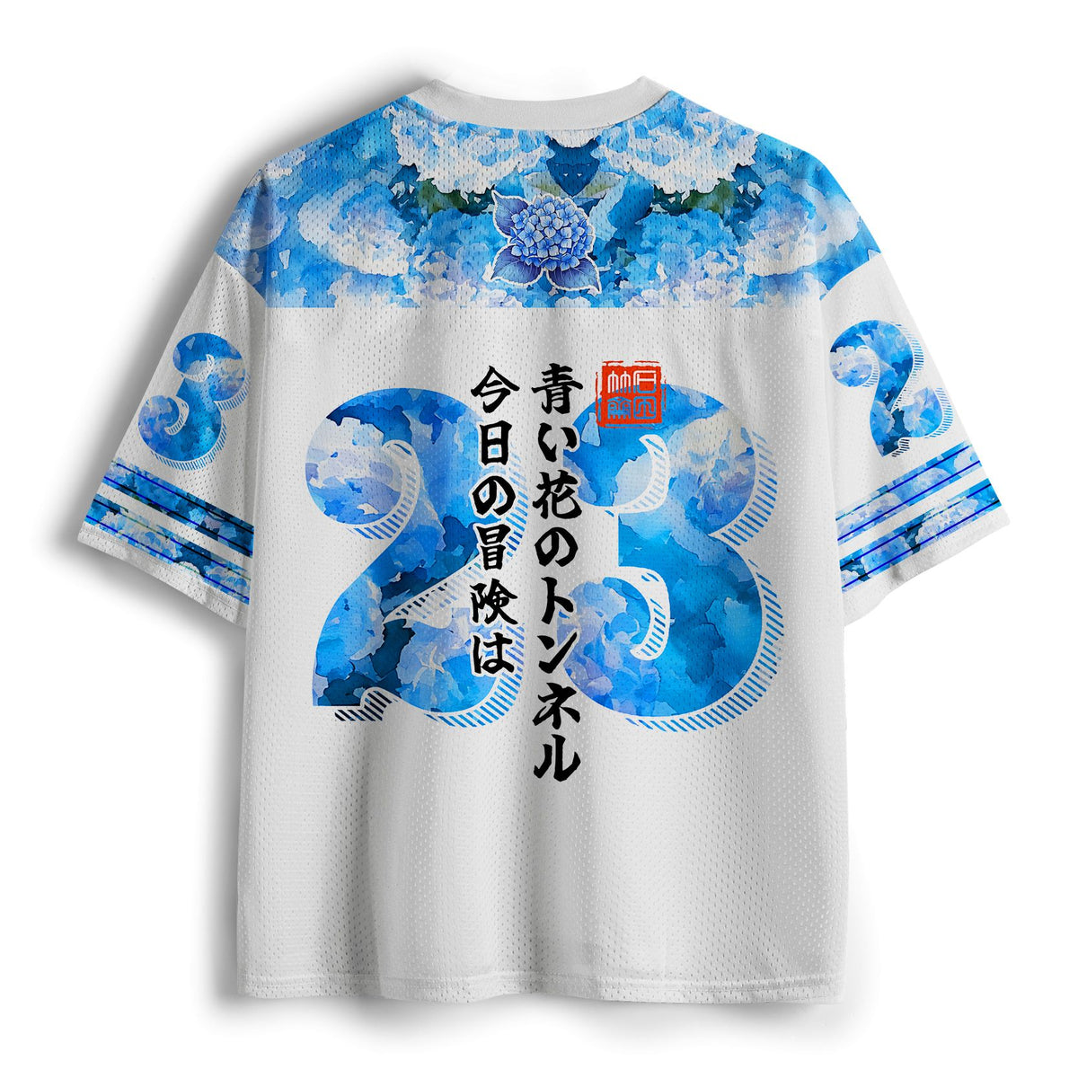 Trendy Japanese Cat Print Mesh Jersey