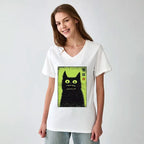 Japanese black cat v-neck t-shirt