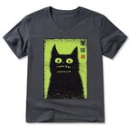 Kyoto-Lion Spooky Black Cat Japanese V-Neck Classic T-Shirt