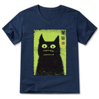 Japanese black cat v-neck t-shirt