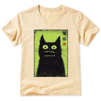 Japanese black cat v-neck t-shirt