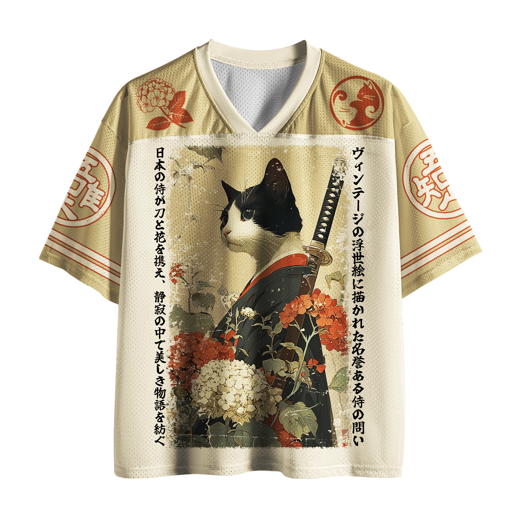 Unisex Samurai Cat Streetwear Top