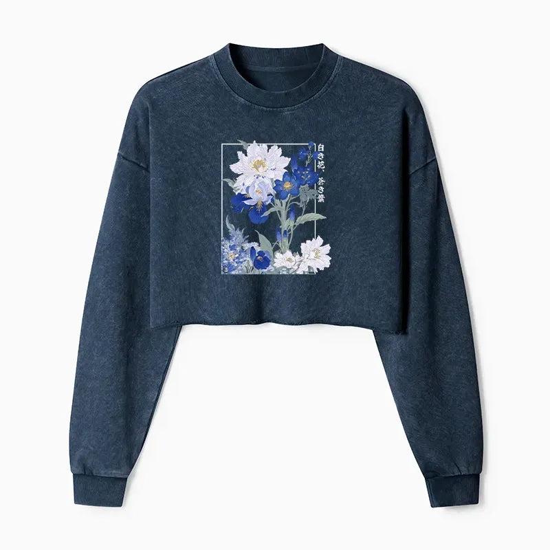 Japanese washed crop sweatshirt for women