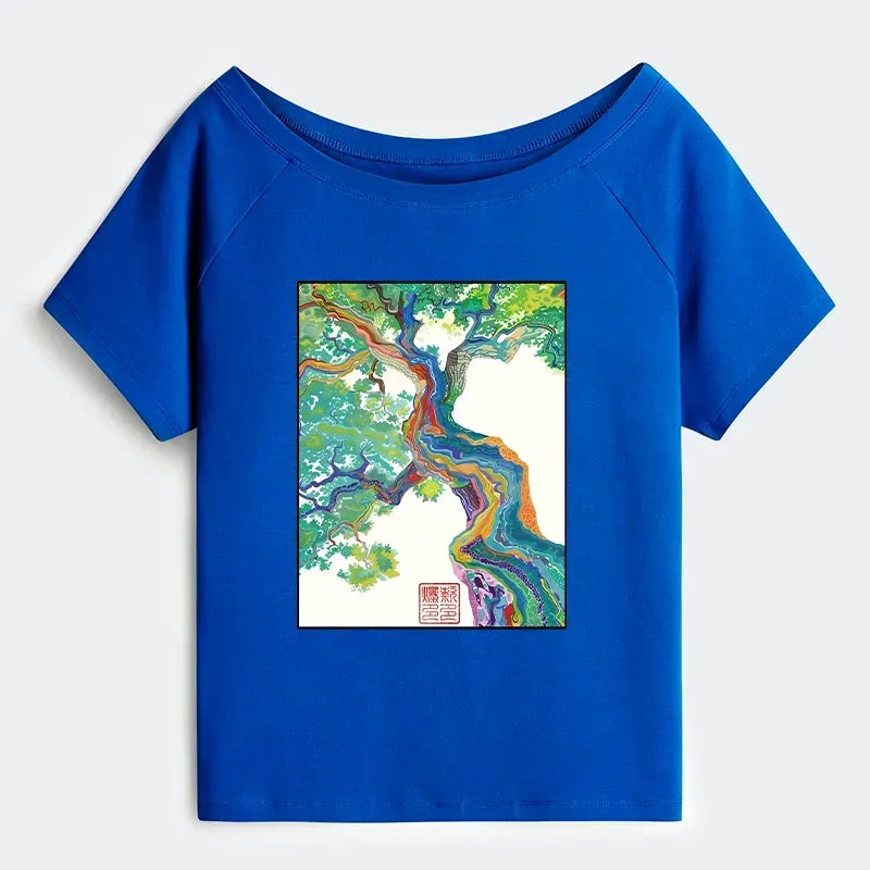 Colorful Magic Tree Off Shoulder T-Shirt
