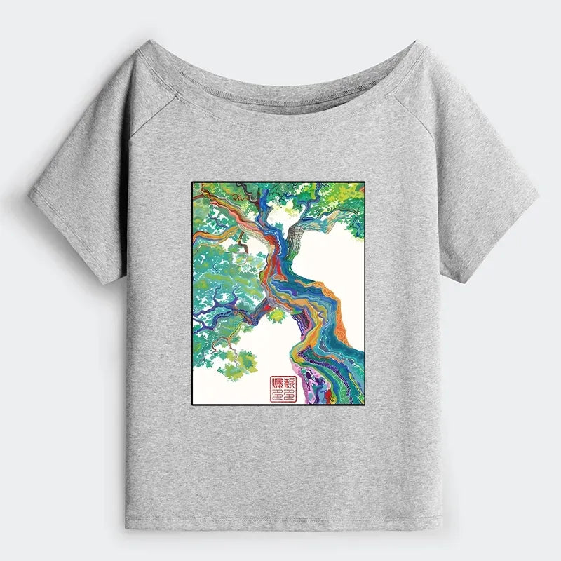 Colorful Magic Tree Off Shoulder T-Shirt