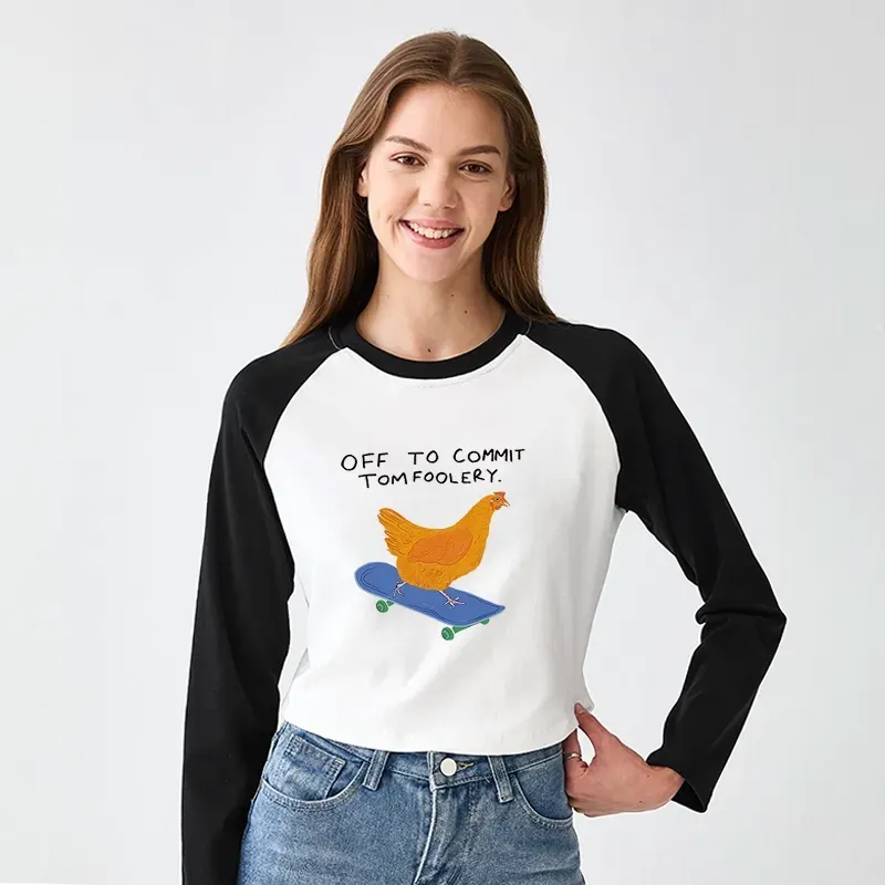 Kyoto-Lion Chicken Was About To Do Something Bad Women's Crop Raglan T-Shirt