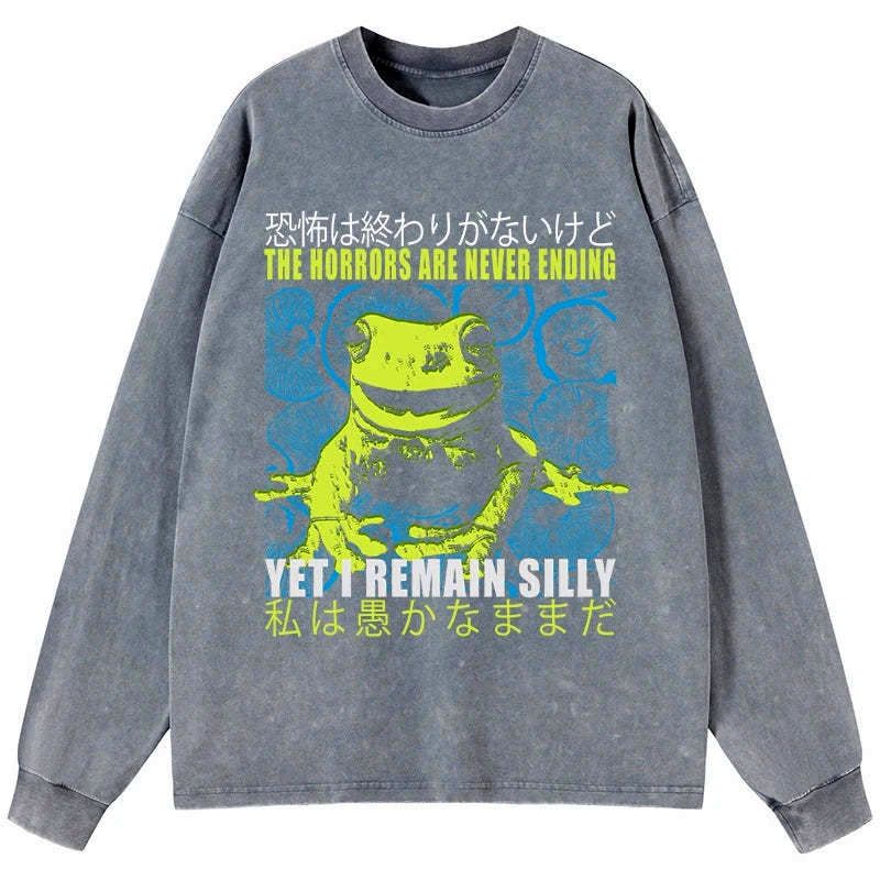 Kyoto-Lion A Self-Aware Frog Washed Long Sleeve T-Shirt