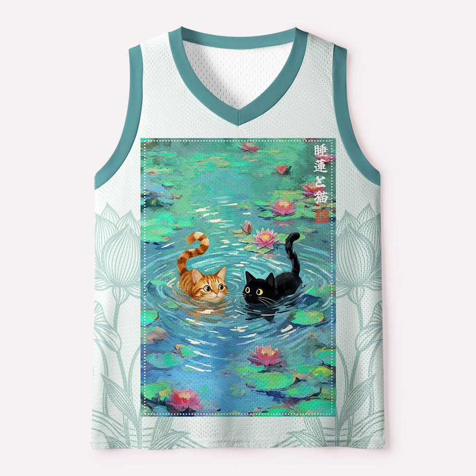 Kyoto-Lion Water Lily & Cat #22 Mesh Tank Top