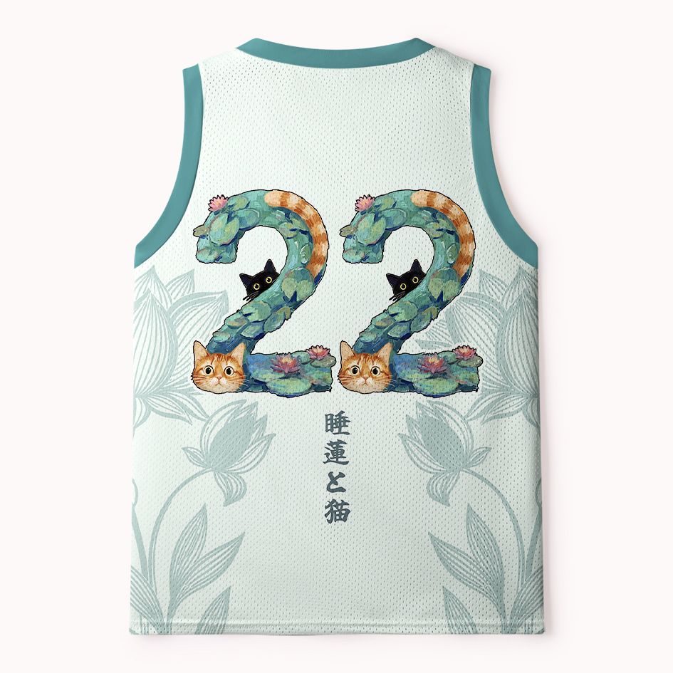 Kyoto-Lion Water Lily & Cat #22 Mesh Tank Top