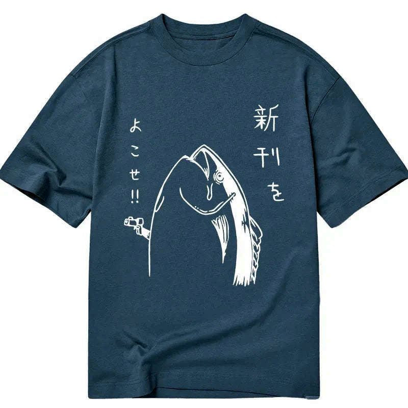 vintage japanese fish t-shirt for daily wear