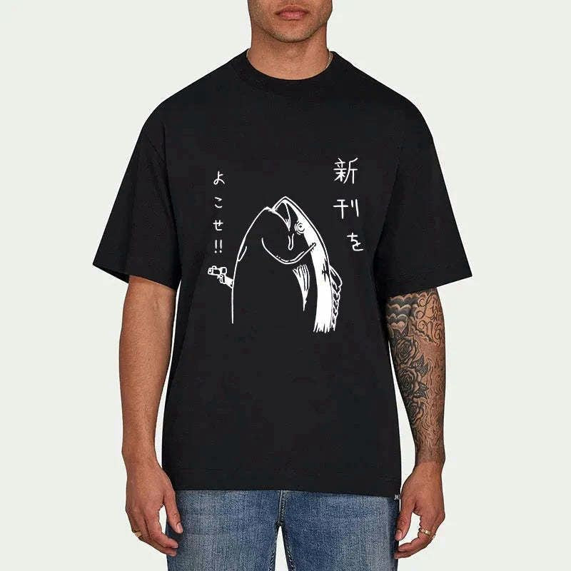 vintage japanese fish t-shirt for daily wear