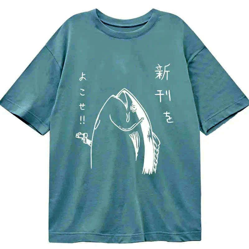 vintage japanese fish t-shirt for daily wear