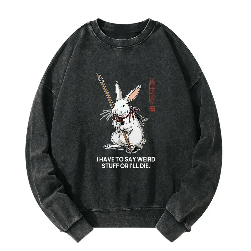 Kyoto-Lion Rabbit Gotta Say Weird Stuff Or Die Washed Sweatshirt