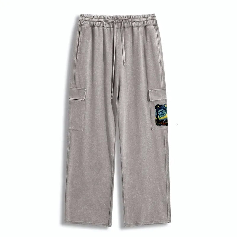 Kyoto-Lion The Starry Night Cat Washed Utility Sweatpants