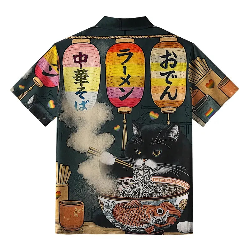 Vintage Cat Eating Ramen Hawaiian Shirt