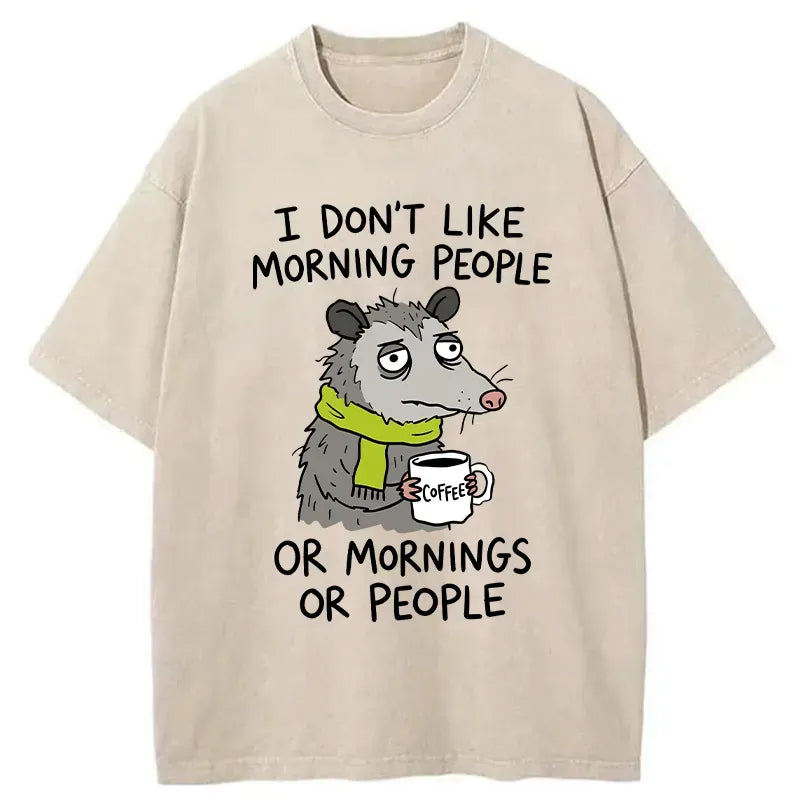 Funny opossum hate mornings washed t-shirt