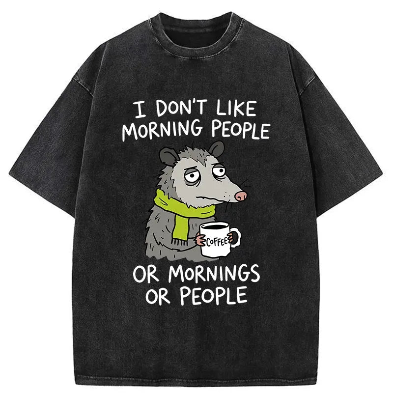 Funny opossum hate mornings washed t-shirt