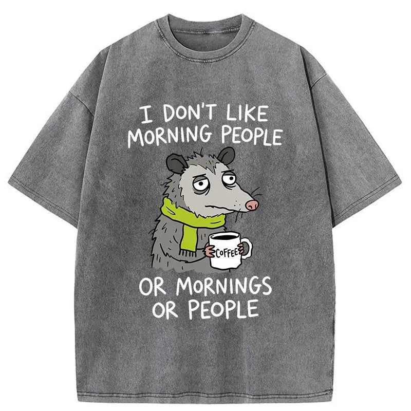 Funny opossum hate mornings washed t-shirt