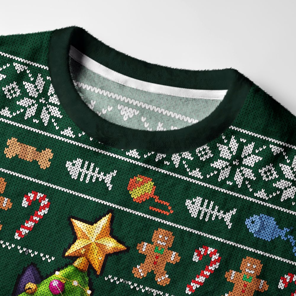 Kyoto-Lion Cute Christmas Tree Cat Fuzzy Christmas Ugly Sweatshirt