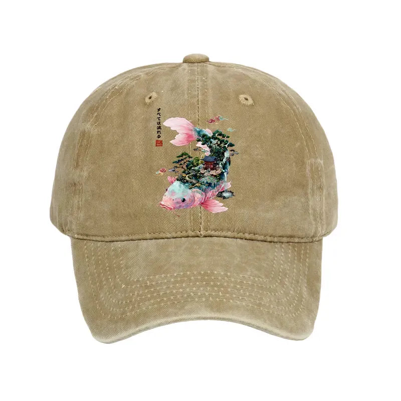 retro ukiyo-e koi cap for streetwear