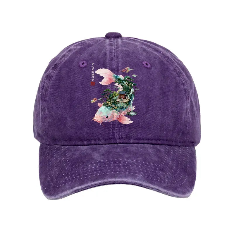 retro ukiyo-e koi cap for streetwear