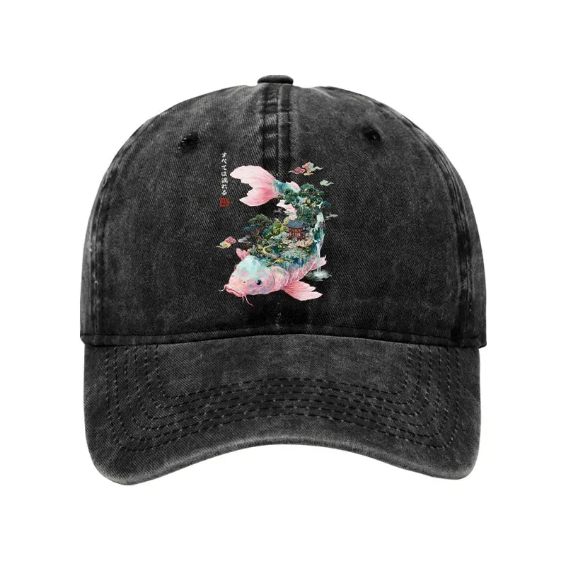 retro ukiyo-e koi cap for streetwear