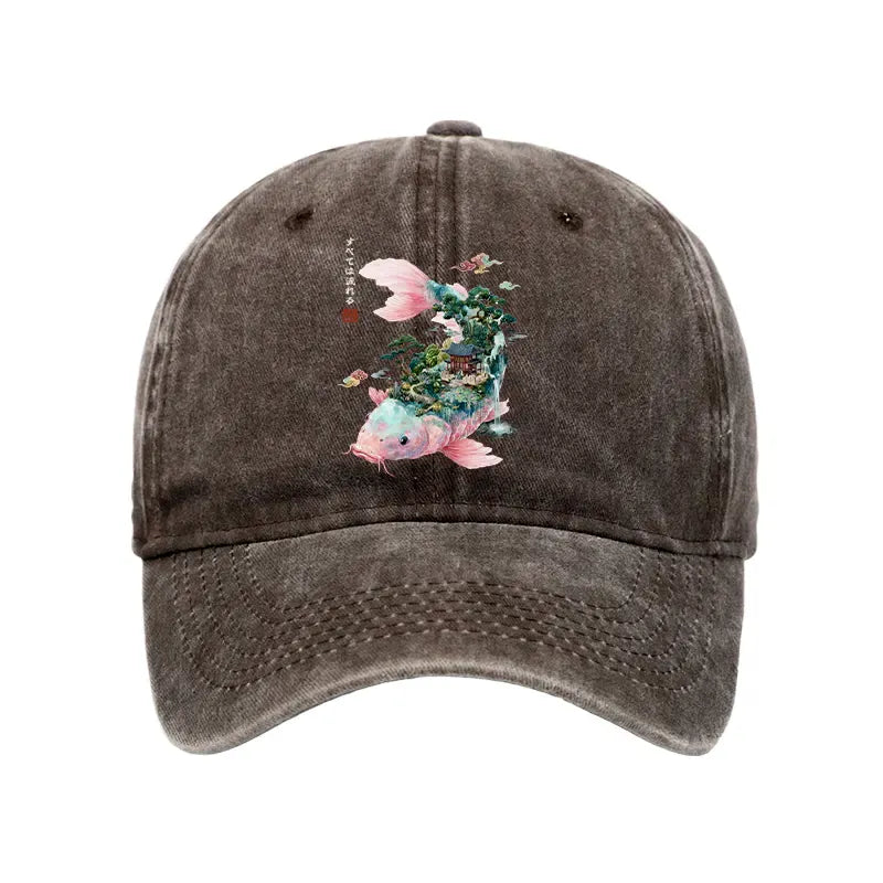unisex japanese washed koi cap