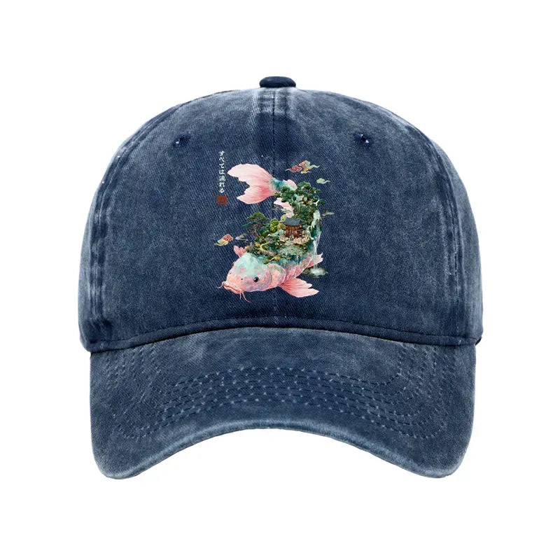 Kyoto-Lion Journey Of The Flowing Koi Washed Cap