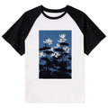 Kyoto-Lion Blue Lotus Japanese Art Raglan T-shirt