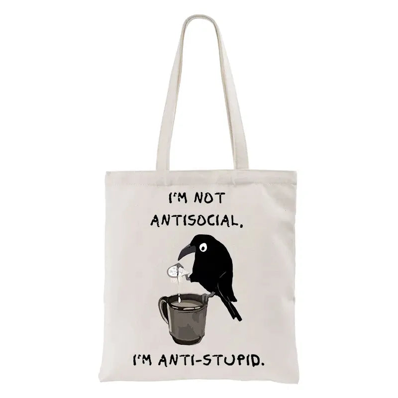 Cool crow coffee tote bag gift idea