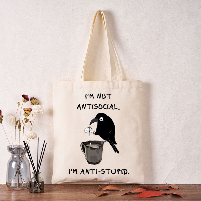 Kyoto-Lion Cool Crow Sips Calm Coffee Alone Tote Bag