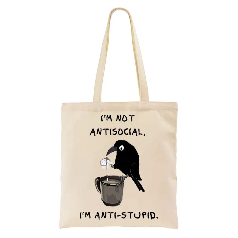 Kyoto-Lion Cool Crow Sips Calm Coffee Alone Tote Bag