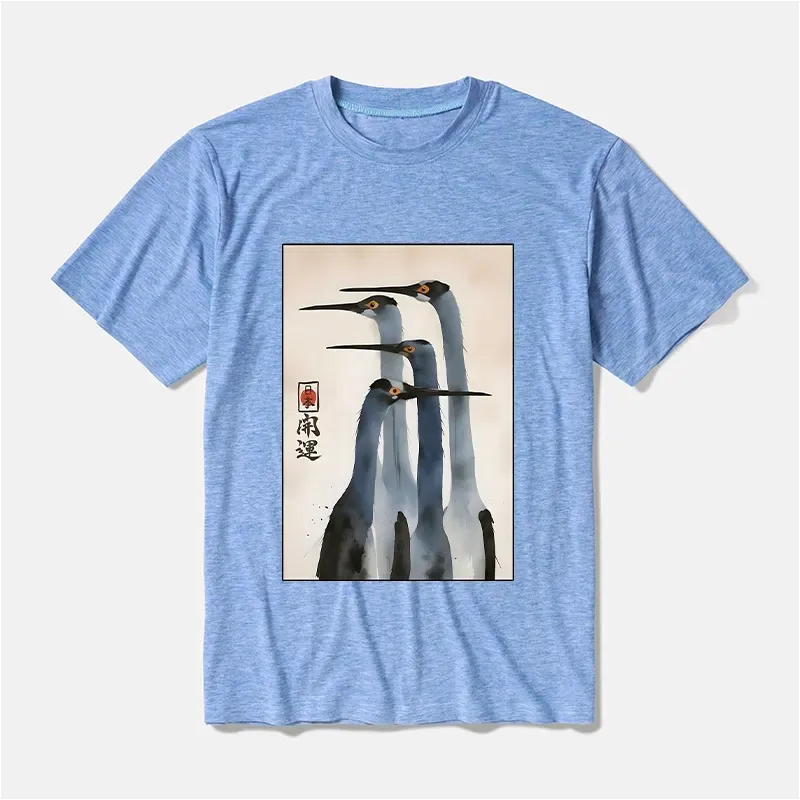 Japanese Retro Crane T-Shirt for Streetwear