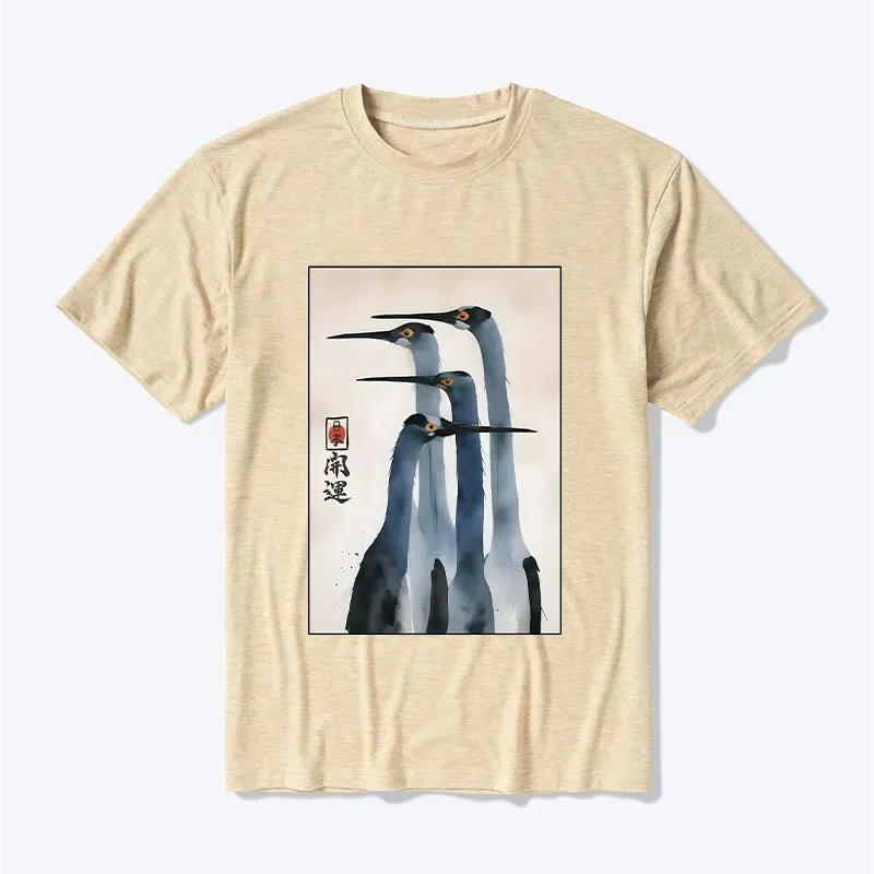 Japanese Retro Crane T-Shirt for Streetwear