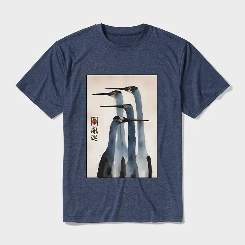 Japanese Retro Crane T-Shirt for Streetwear