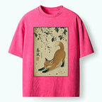 Kyoto-Lion Sakura Surrounds Relaxed Red Fox Washed T-Shirt