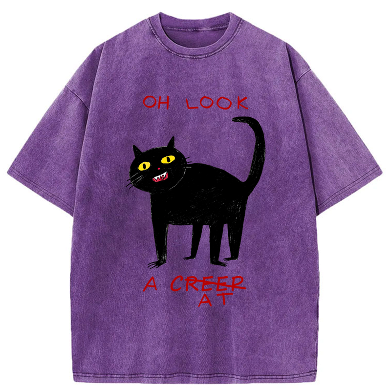 Kyoto-Lion Funny Creep Cat Washed T-Shirt