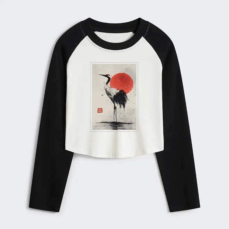 Japanese crane crop raglan for summer