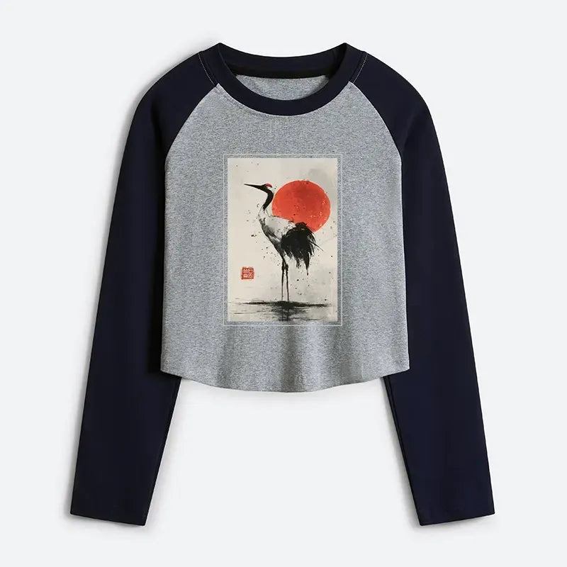 Retro red-crowned crane shirt free shipping