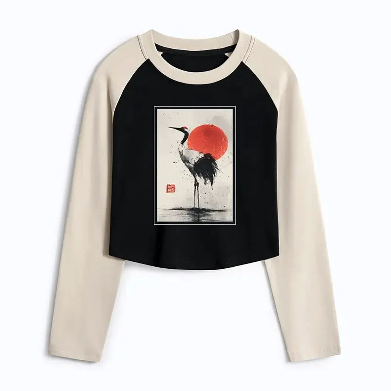 Retro red-crowned crane shirt free shipping