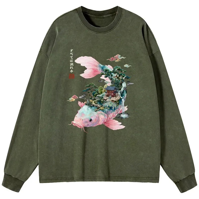 Japanese washed koi long sleeve t-shirt