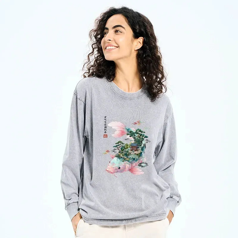 Japanese washed koi long sleeve t-shirt