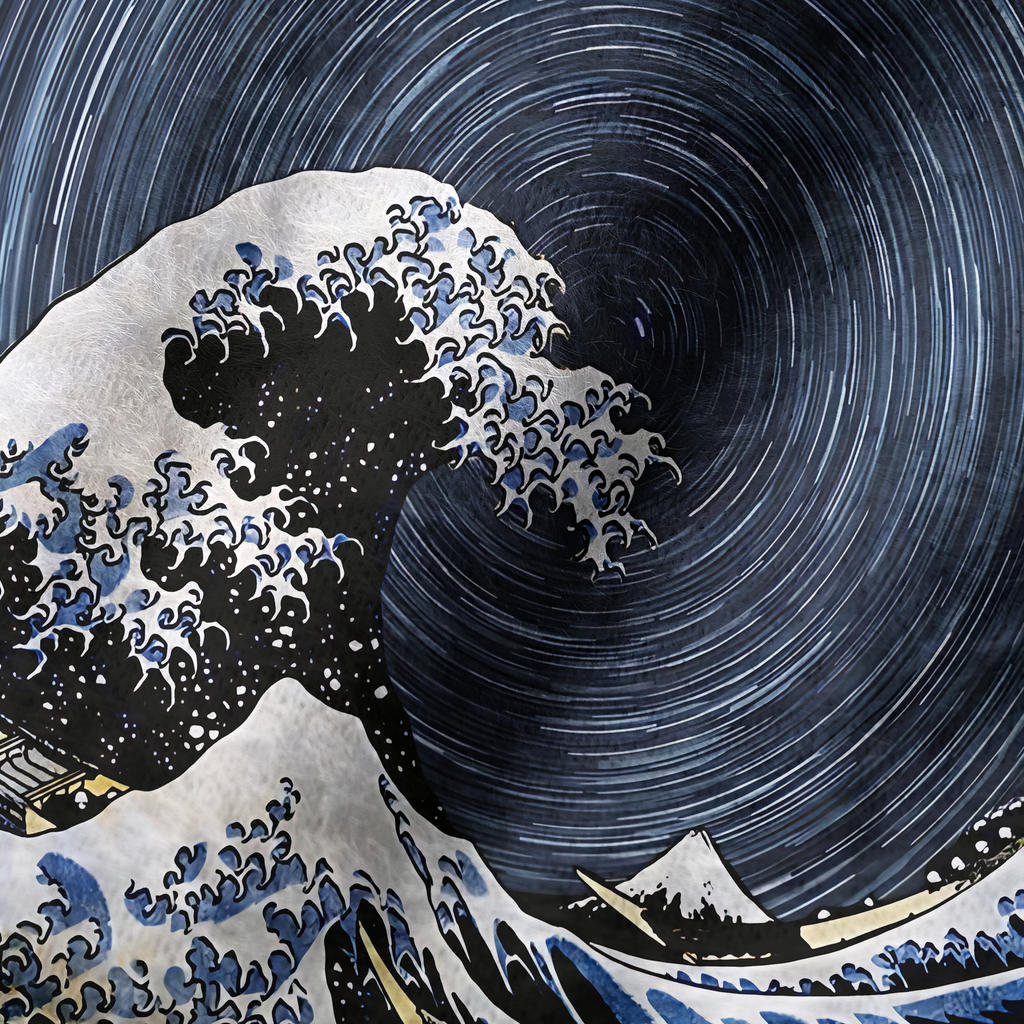 Kyoto-Lion Great Wave Fuzzy Beanie