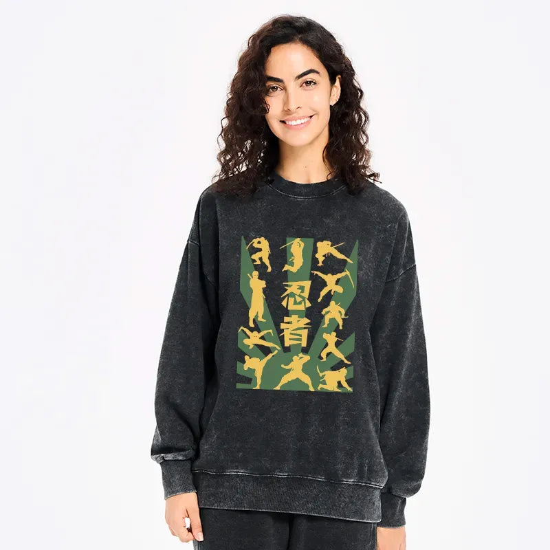 japanese ninja print washed sweatshirt