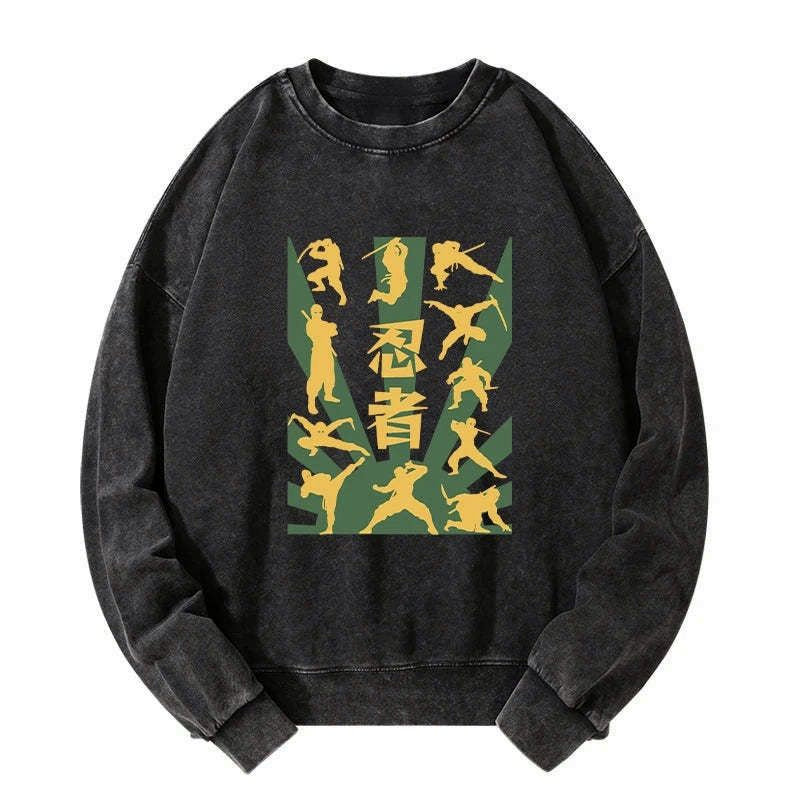 japanese ninja print washed sweatshirt