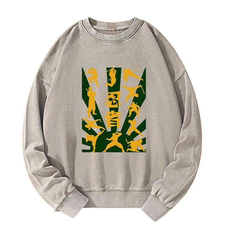 Kyoto-Lion Japanese Ninja Print Washed Sweatshirt