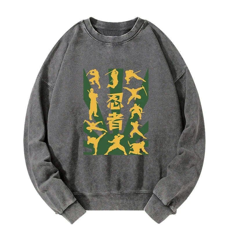 japanese ninja print washed sweatshirt
