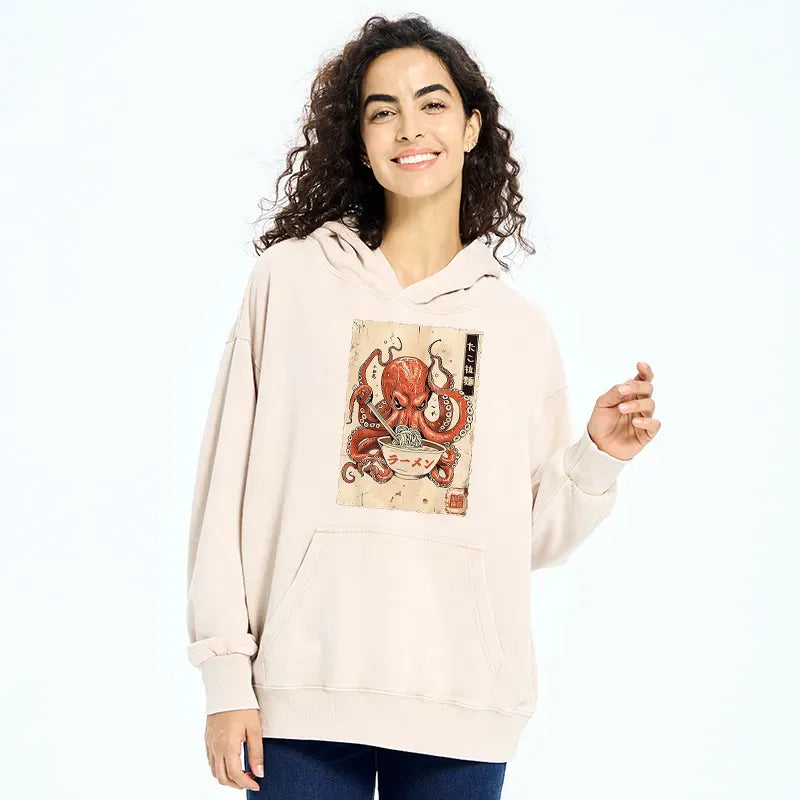 Kyoto-Lion Retro Octopus Eating Ramen Washed Hoodie
